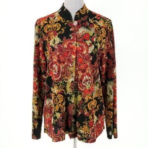 Coldwater Creek Jacket Womens Medium Stretch Knit Black Red Lightweight 1 Button